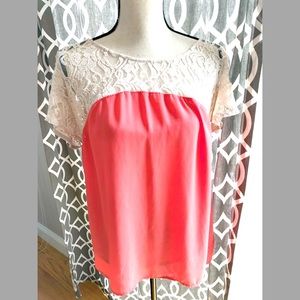 Anthropology | Maeve Lace Top Coral Blouse